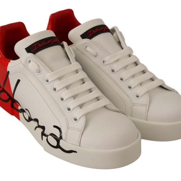 White Red Lace Up Sneakers Womens Portofino Shoes - Picture 3 of 7